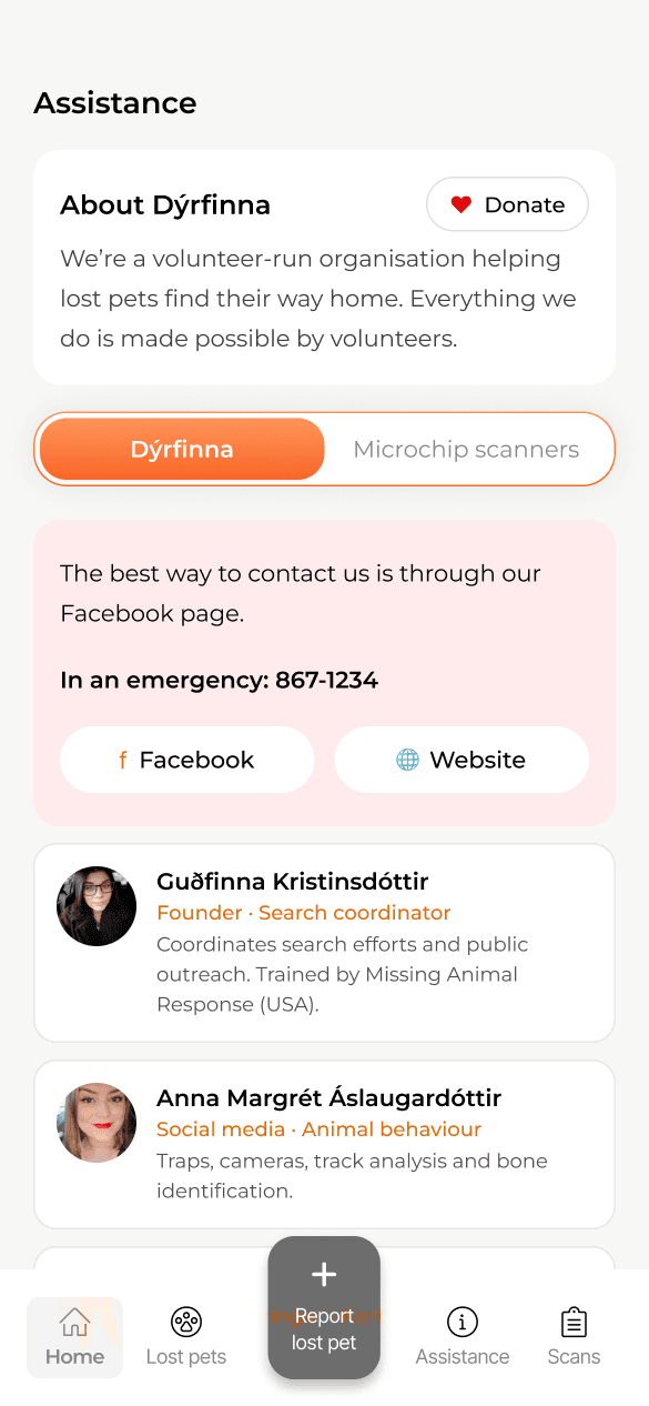 Earlier Assistance screen centred on the Dýrfinna team